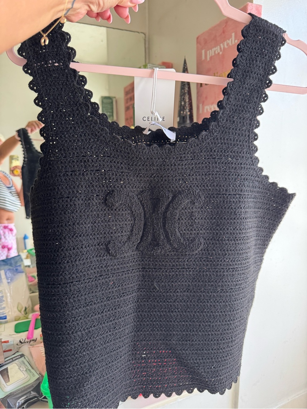 Celine Black Crochet Tank Top